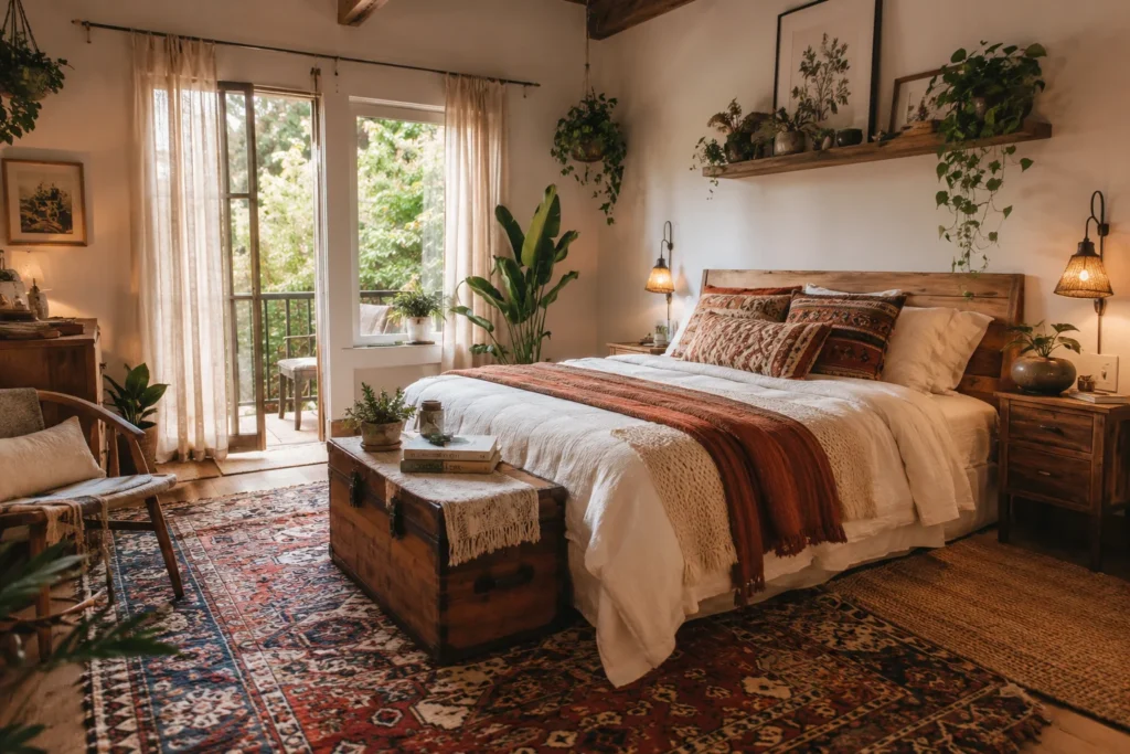 Boho-chic sunlit bedroom retreat