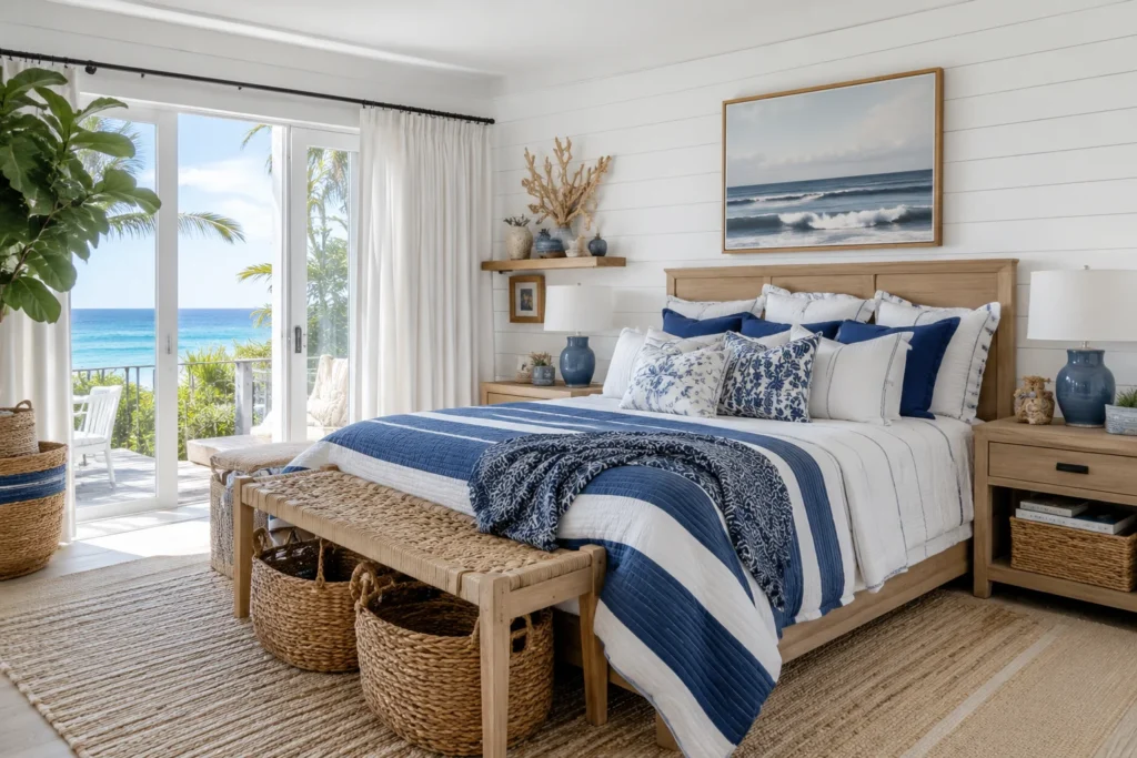 Coastal-inspired bedroom with ocean view