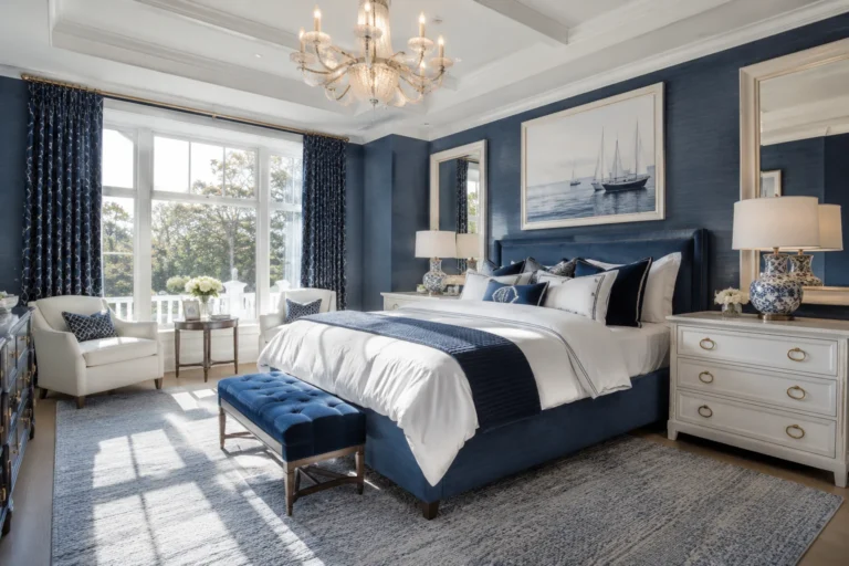 Coastal luxury bedroom with serene seascape