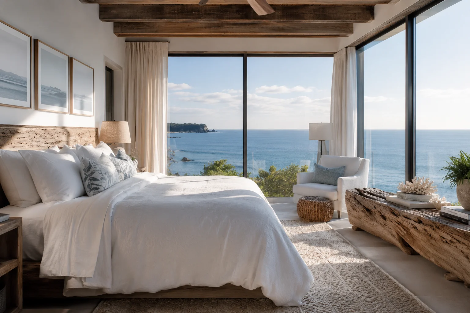 Coastal serenity in a modern bedroom