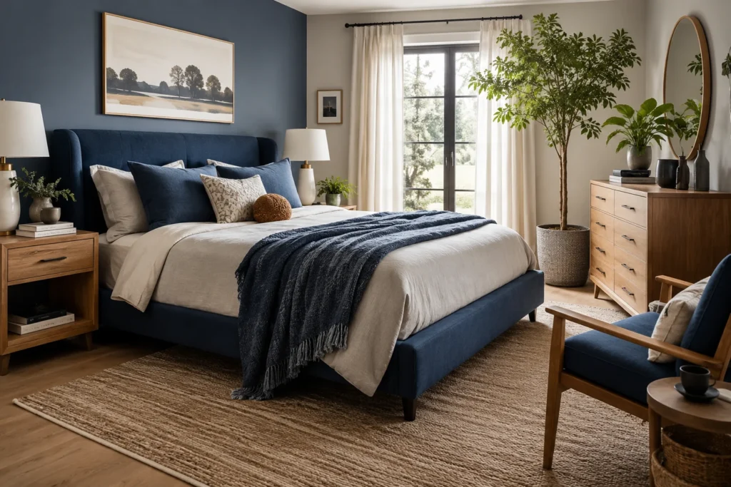 Cozy modern bedroom with natural light