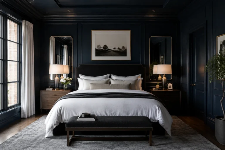 Elegant dark-toned bedroom retreat