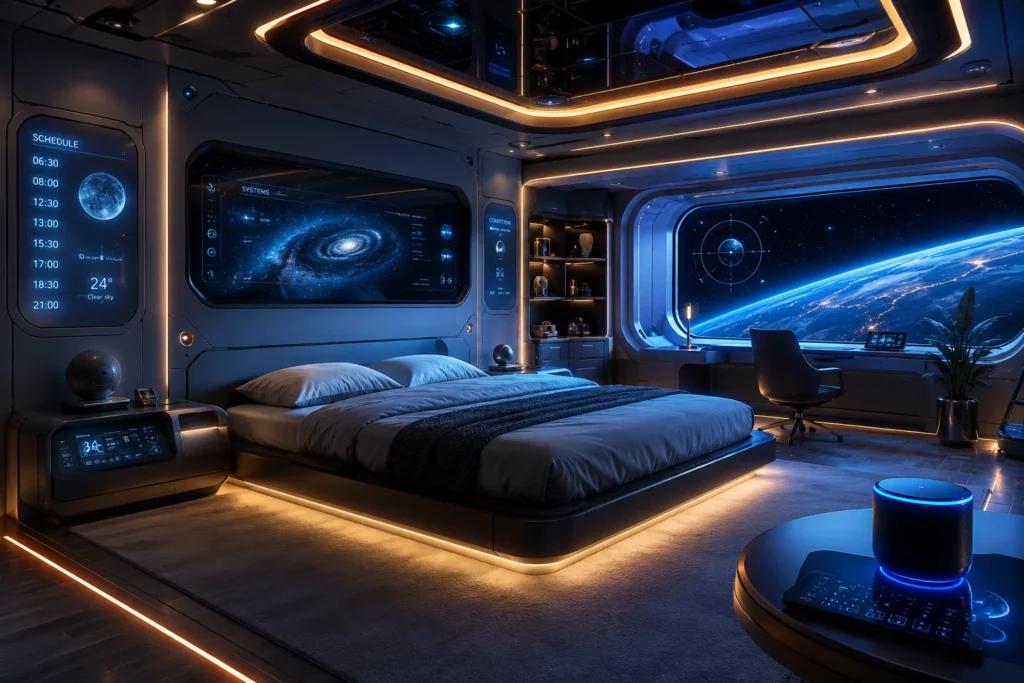 Futuristic space pod bedroom design