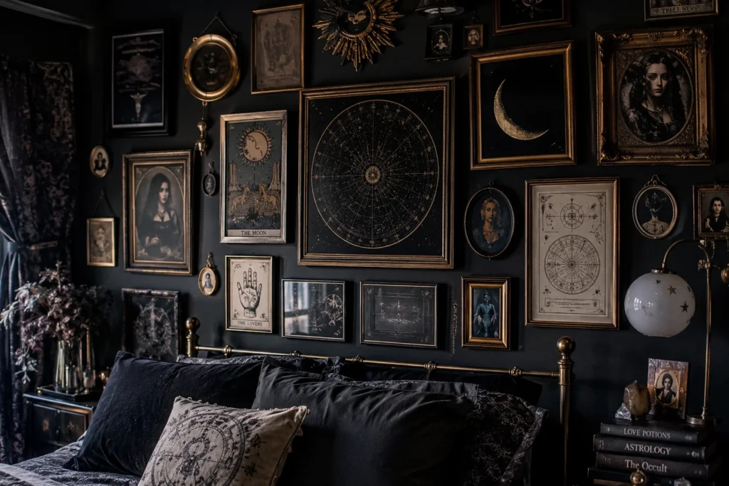 Gothic bedroom with occult influences