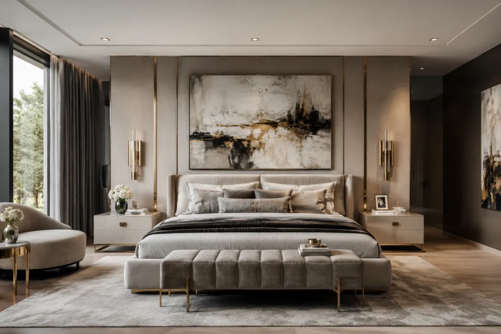 Luxurious modern bedroom with gold accents