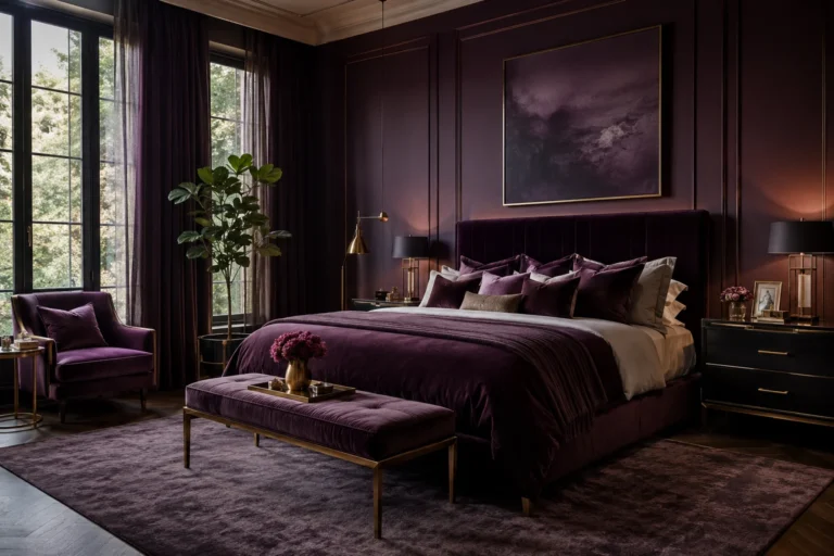 Luxurious purple and gold bedroom retreat