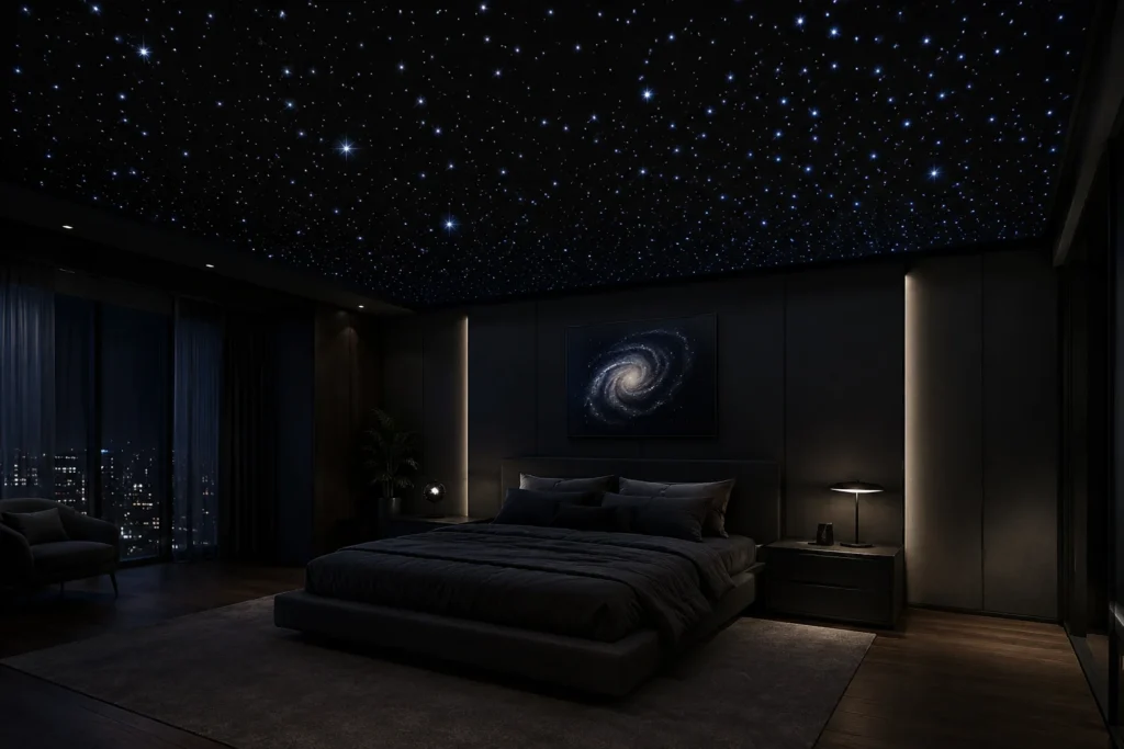Modern luxury bedroom with starry ceiling