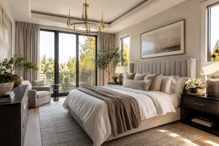 Modern serene bedroom with natural light