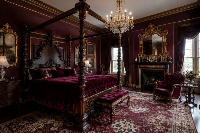 Opulent Victorian bedroom with gold accents