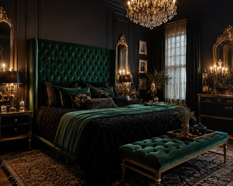 Opulent dark glamour bedroom interior