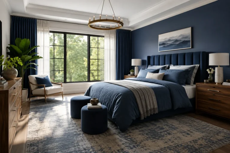 Serene modern bedroom with blue accents