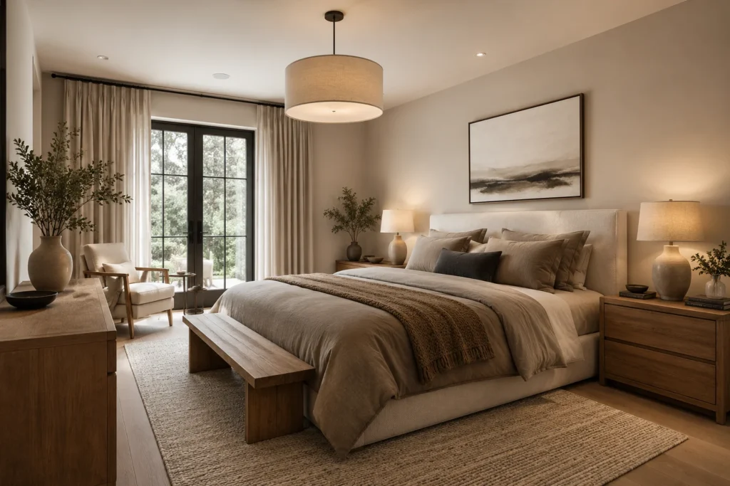 Serene modern minimalist bedroom interior